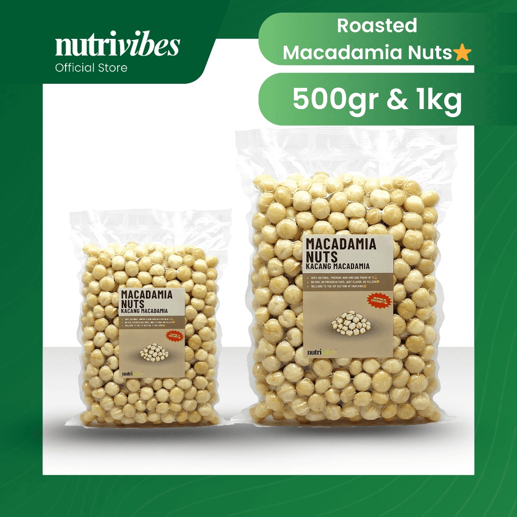 

Kacang Macadamia Panggang / Roasted Macadamia Nut (Family Pack 500gr & 1kg) - Nutrivibes