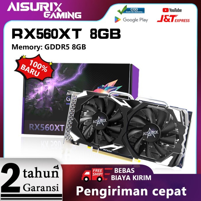 [Expert] AISURIX VGA Card RX 560XT 8GB AMD DDR5 256Bit GPU Radeon Video Card
