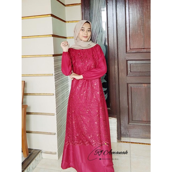 GRATIS ONGKIR Gamis Brokat Tile Mutiara Pesta Elegan gaun kain mewah Kondangan Muslim