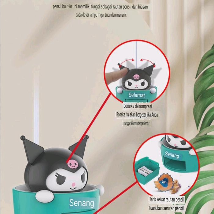 Lampu Baca Kuromi Meja Belajar Rautan Pensil / Pajangan Kuromi Kelapa Goyang led lamp bulat