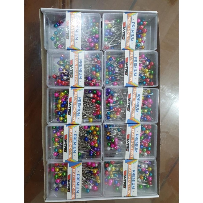 Kualitas terbaik] jarum pentul vtro box plastik premium besar head pin warna atau 1warna