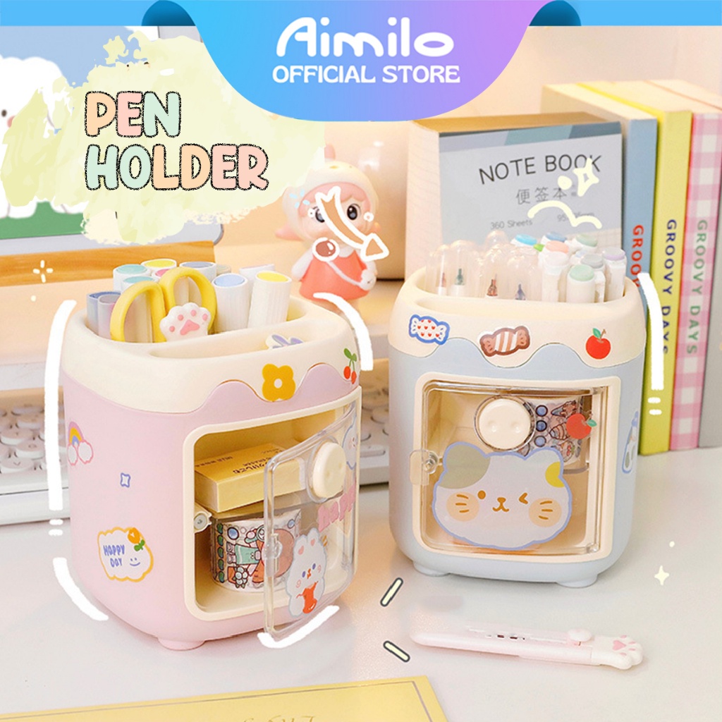 

[READY] Aimilo Kotak Penyimpanan Alat Tulis Tempat Pulpen Gel Brush Organizer Meja Laci 2 Tingkat