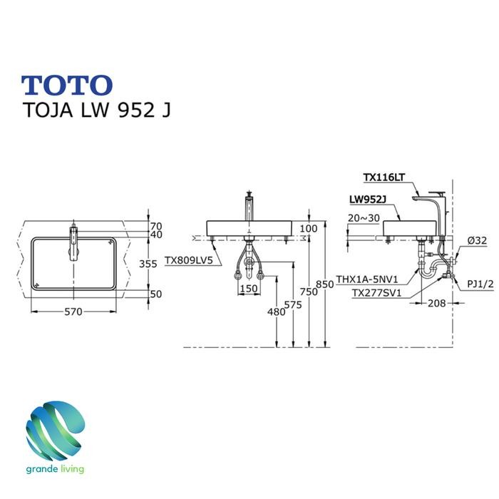 Toto Console Lavatory Lw 952 J Wastafel Meja Keramik Lw952J Body Only