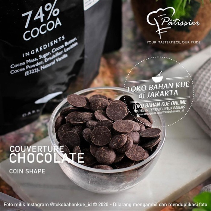 

BisaInstan- Patissier DARK Chocolate 74% Couverture 100gr Cokelat Coin Baking Koin