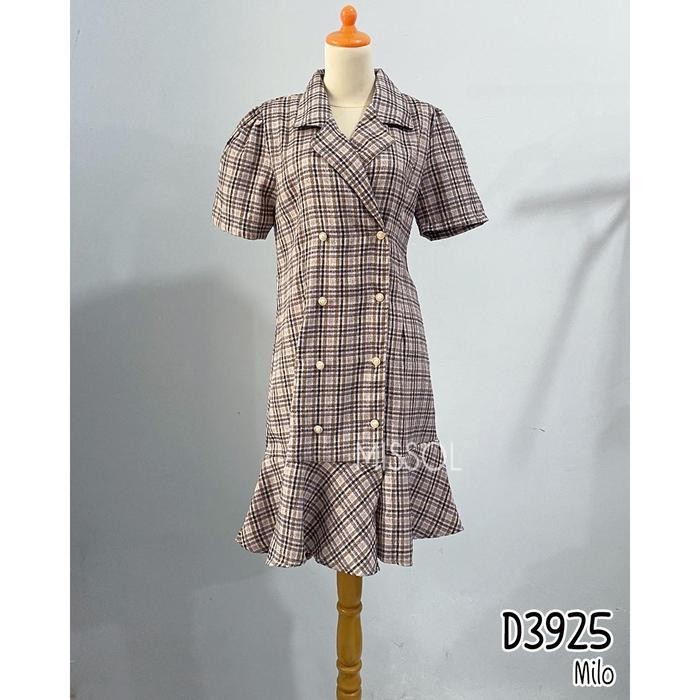 MISSOL DRESS TWEED KOREA TERKINI LENGAN PENDEK CASUAL STYLE D3925 BUSUI KANCING MIDI WANITA SIMPLE