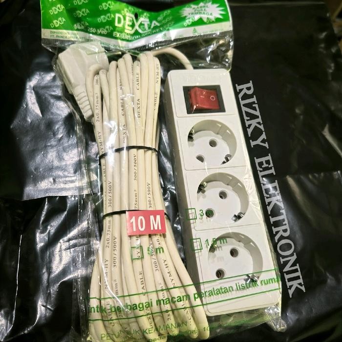 STOP KONTAK LISTRIK ARDE 3 LUBANG + SAKLAR + KABEL 10 METER DEXTA