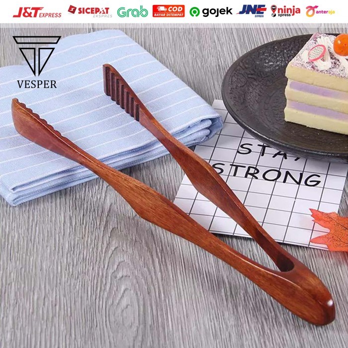 

wooden food tong clip / capitan makanan kayu BBQ kue roti daging sayur *