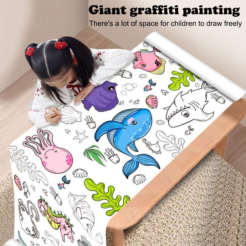 

Children'S Drawing Roll Sticky Color Filling Paper Graffiti Scroll Coloring Paper Roll For Kids Diy