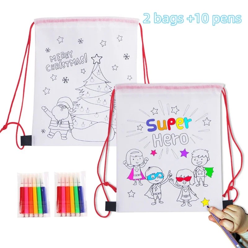 

Diy Graffiti Bag With Markers Handmade Painting Non-Woven Bag For Children Arts Crafts Color Filling