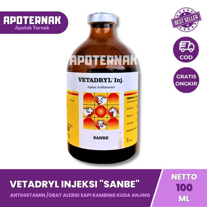 STOK TERBATAS VETADRYL 100 ml INJEKSI - Obat Alergi Makanan Lingkungan Obat Pada Ternak Sapi Kambing