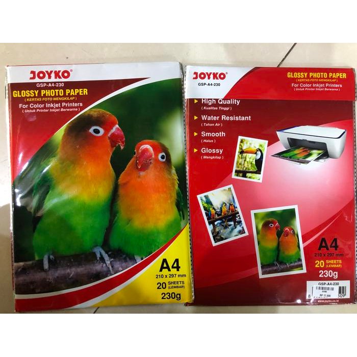 

KERTAS FOTO GLOSSY JOYKO 230G PHOTO PAPER ISI 20