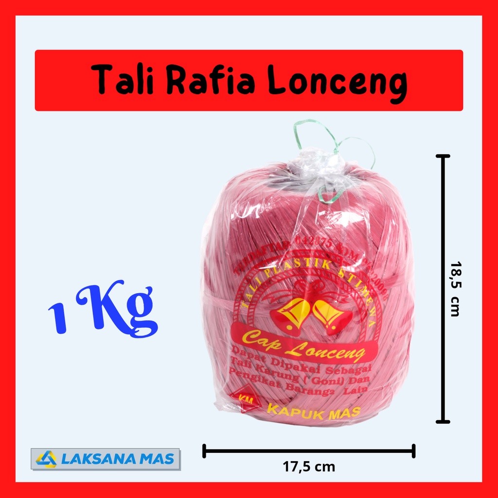 

Tali Rafia Plastik Laksanamas Merek Lonceng Warna Merah/Biru/Kuning/Hijau Ukuran 1kg di