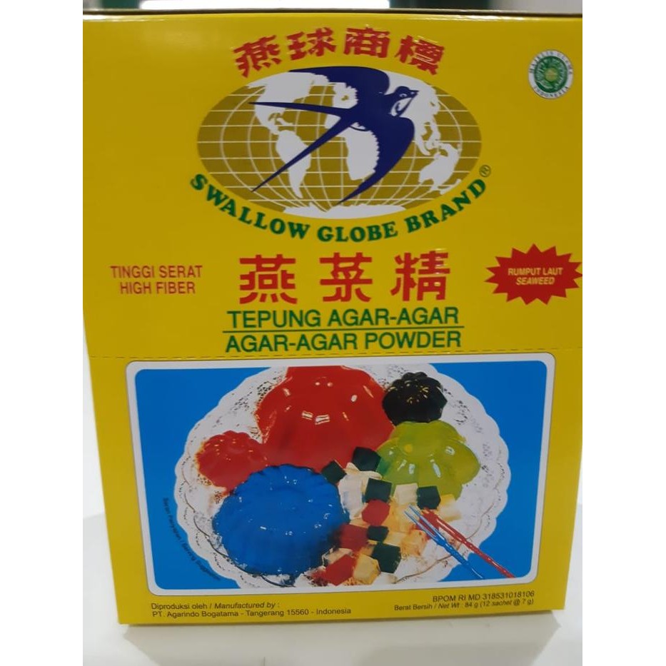 

Best Seller Agar Agar Swallow Globe Brand 12X7Gr Putih