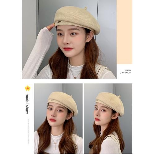 Caramel - Topi Selebgram Baret Wanita Korea Dewasa Premium Abu Hitam Putih Kuning Polos Best Life