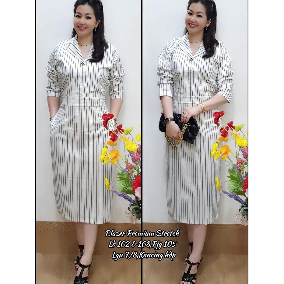 DRESS BLAZER KOREA - DRESS SALUR - BODYCON DRESS KOREA - DRESS KANCING DEPAN