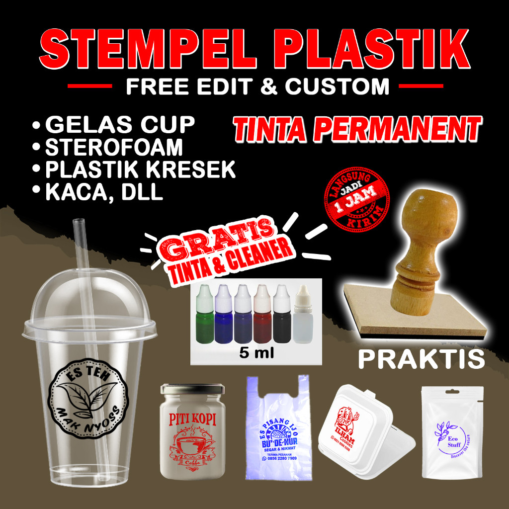 

STEMPEL PLASTIK / STEMPEL GELAS CUP / STEMPEL STEROFOAM / DESIGN CUSTOME FREE TINTA & CLEANER