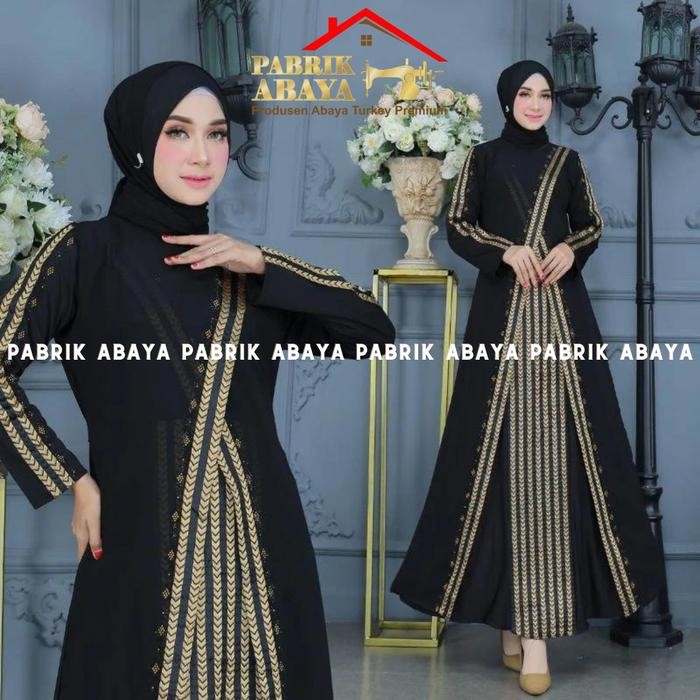 Busanae- Gamis Abaya Turkey #6013 Hitam Bordir Payet By Pabrik Abaya