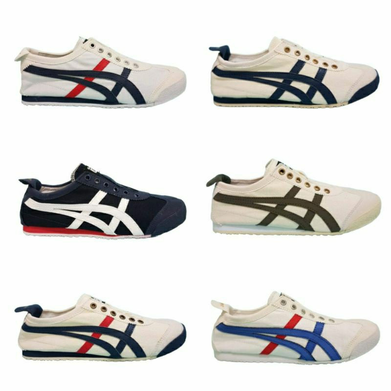 Sepatu Onit Slip On Tanpa Tali Cream Navy Merah Bahan Canvas Unisex Pria Wanita