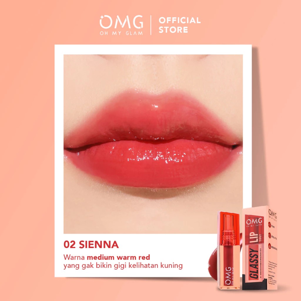 *JIHAN HAWA* [02 SIENNA] OMG OH MY GLAM Glassy Lip Tint 2g - Lipstik Warna Intense Tahan 12 Jam, Ski