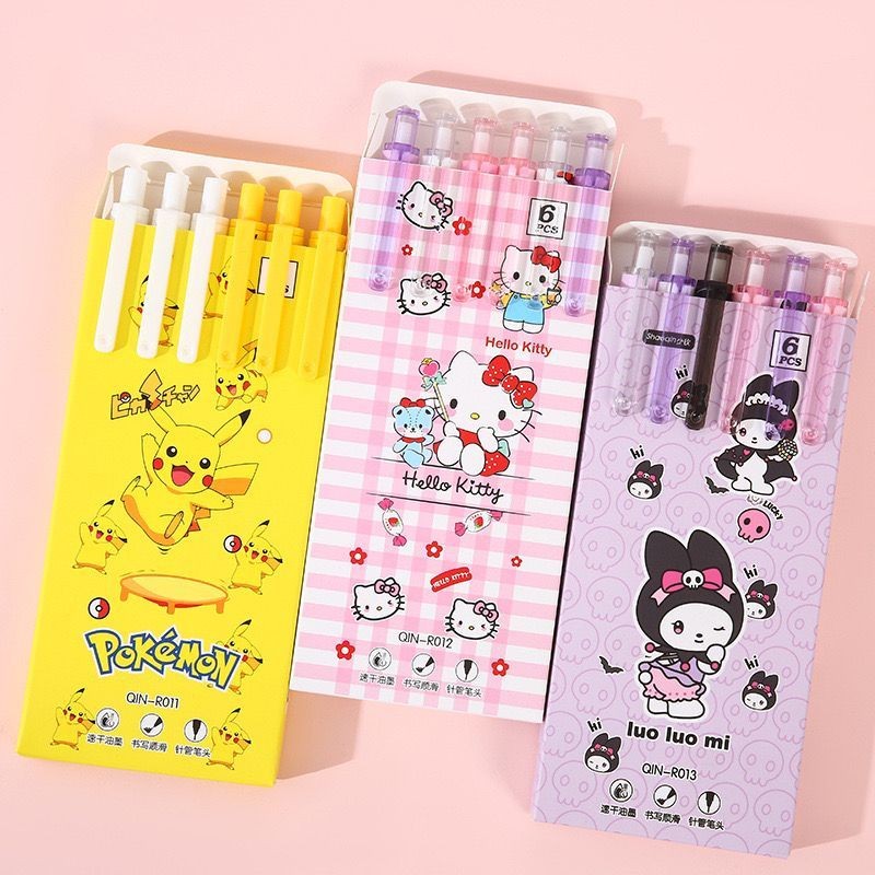 

UM1 SL88 - SET 6 PCS Pulpen Gel Mekanik POKEMON PIKACHU & HELLO KITTY 0.5 mm Pen Mekanik Polos Anak