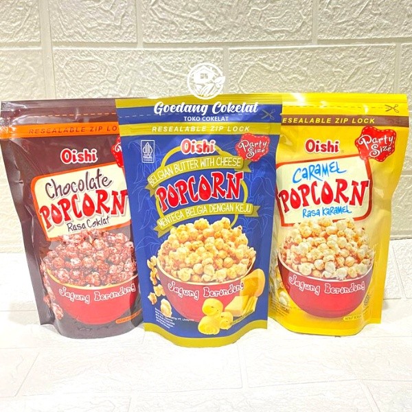 

Sajiandapur Oishi Popcorn Party Size Chocolate Coklat Caramel Mentega Keju Belgian Butter 100 Gr