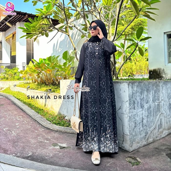 Layali- Shakia Dress Terbaru Gamis Muslim Kombinasi Polos dan Motif Mewah Murah Kondangan Simple