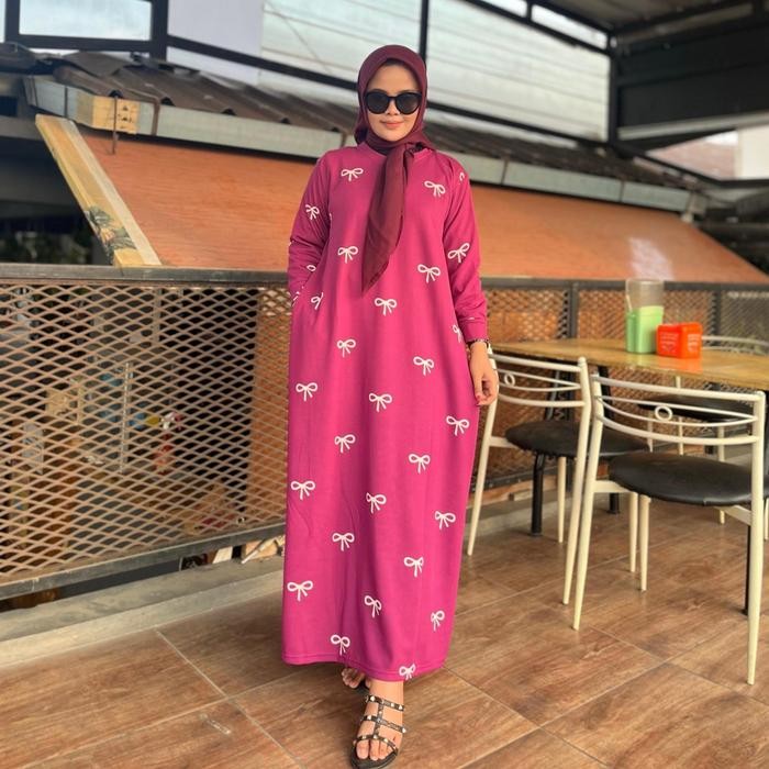 Layali- Lokal By fx - Gamis Muslim KNIT SINDORO Motif Pita Lengan Panjang / gamis 2025 model baru