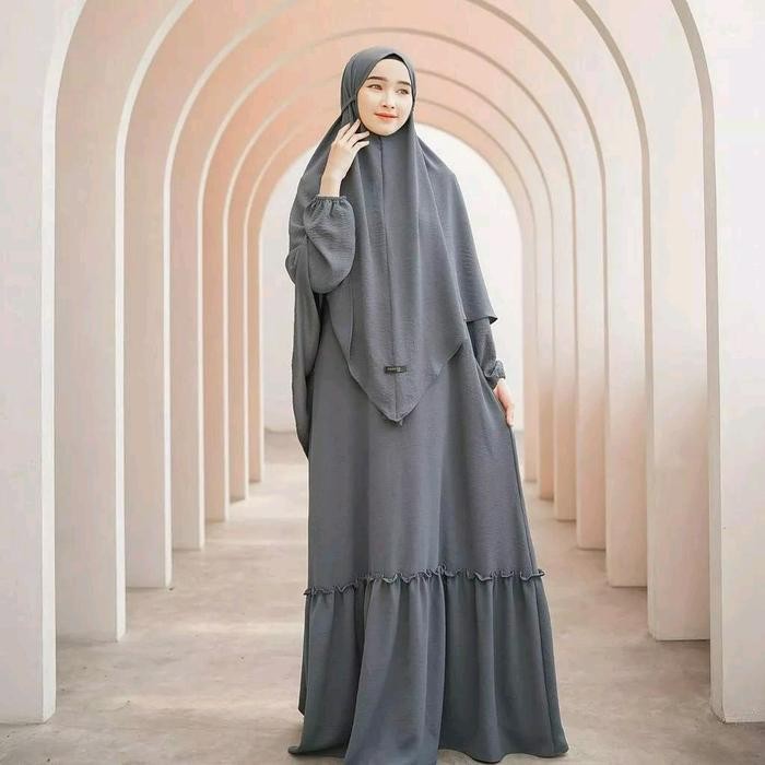 Layali- Ufaira Collection ~ Gamis Yumna Set Bergo Terbaru Gamis Crincle Airflow Ukuran Jumbo size