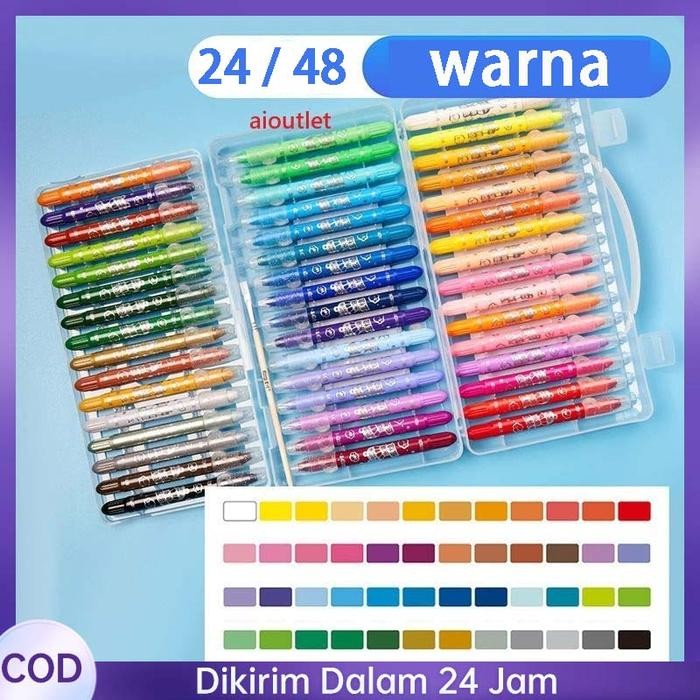 

BISA GOSEND! 24/48pcs Crayon Non Toxic Washable Crayon Lembut Crayon Premium Crayon Grasp 48 Mata