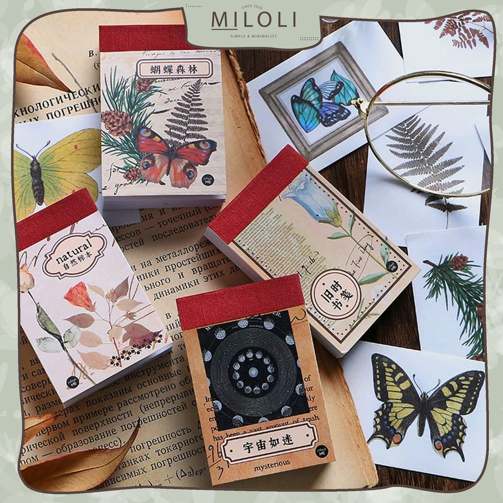 

UM1 [MILOLI] 50Lembar NATURAL ART VINTAGE Sticker Deco Book Planner DIY Scrapbook Stiker Dekor Kotak