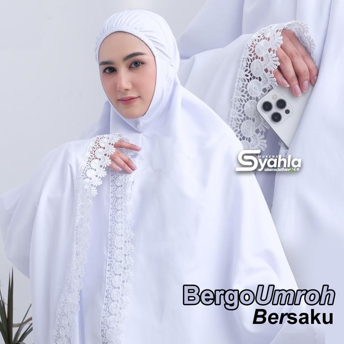 Lamia- Kerudung Bergo Umroh Haji Dagu Malaysia Bahan Katun Premium Bersaku Anti Copet Jumbo