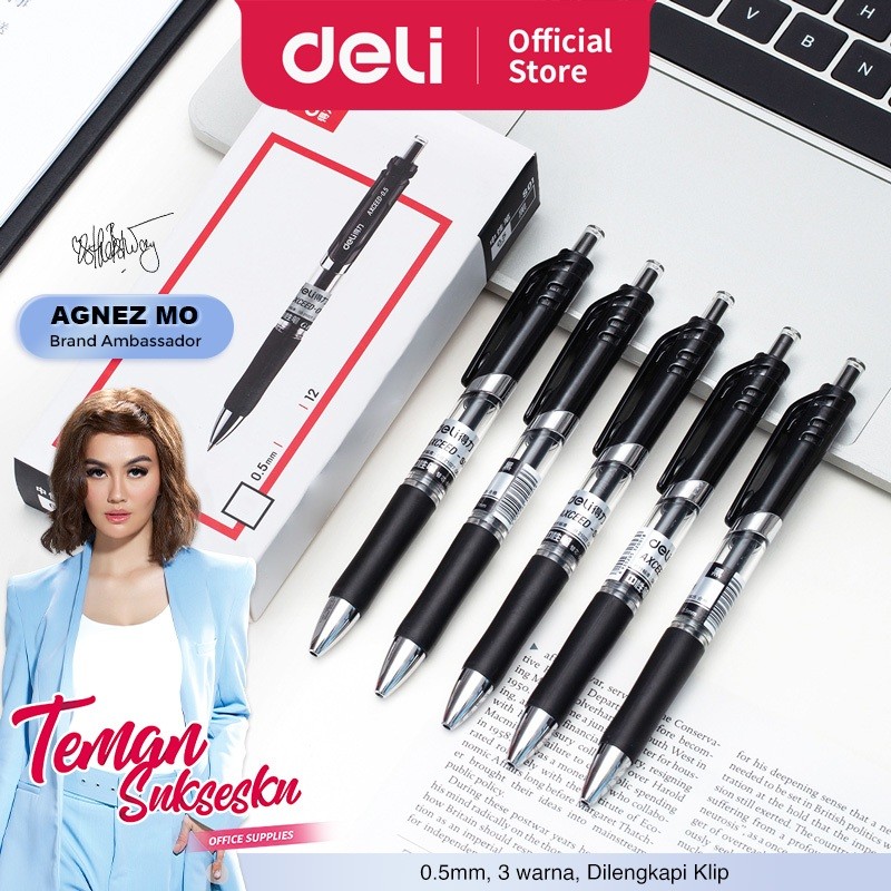 

Deli Gel Pen Pulpen Gel Retractable Warna Hitam 0.5 mm Desain Klasik dan Ergonomis S01 12 PCS/1 BOX