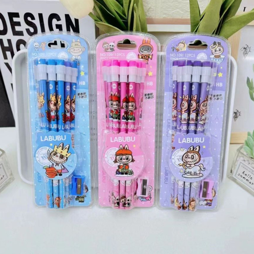 

UM1 SL88 - 12 PCS Pensil Lucu Motif LABUBU Anak Sekolah Alat Tulis LABUBU Lucu Viral