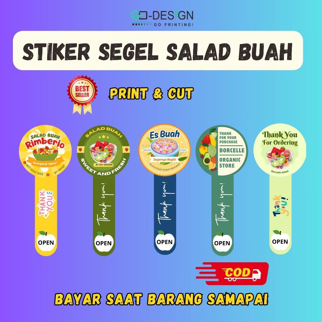 

UM1 Cetak Stiker Segel Salad Buah - Stiker seal Salad Buah Custom Nama logo sendiri