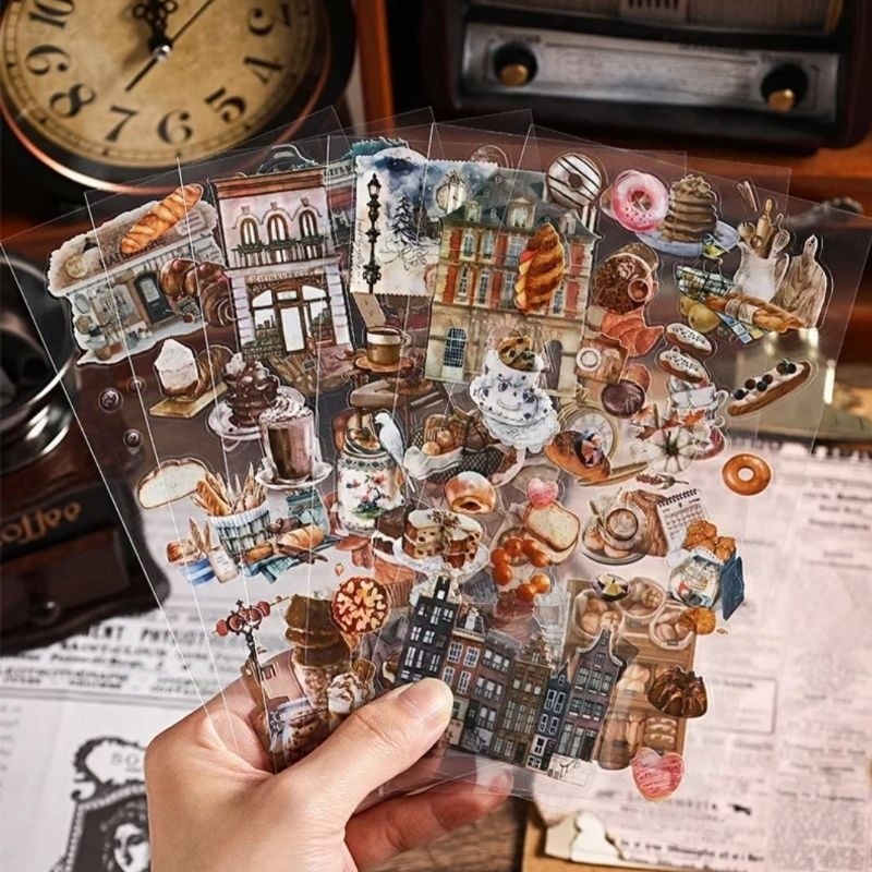 

UM1 6 lembar deco sticker ZABC vintage classic PET jurnal diy