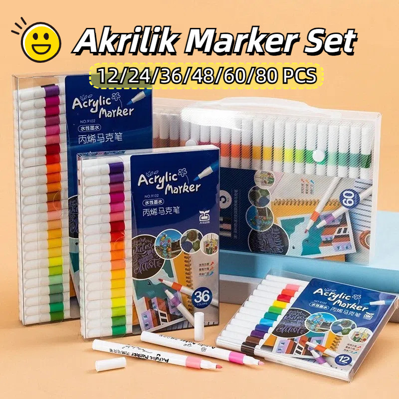 

UM1 Set spidol akrilik 12/24/36/48/60/80 Colors Akrilik Marker Set Hhtune Acrylic Marker