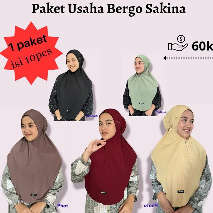 murah- Paket Usaha Bergo Sakina Kerudung Instan Nonpet Tali Jilbab Navy Hitam Panjang Muslim