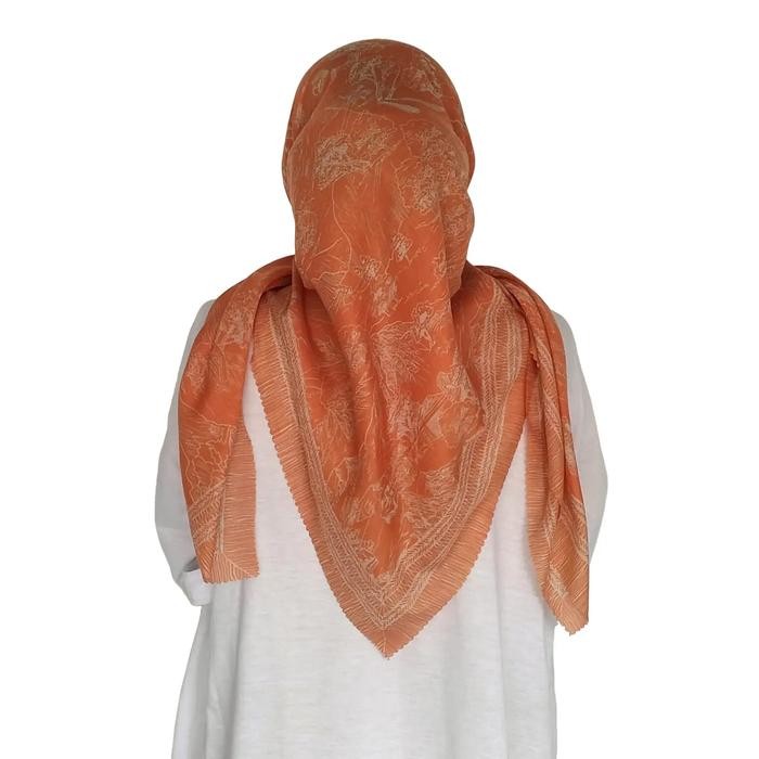 cantikk- Hijab Motif Warna Orange Kerudung Segi Empat Orange Mewah Voal Muslim Square