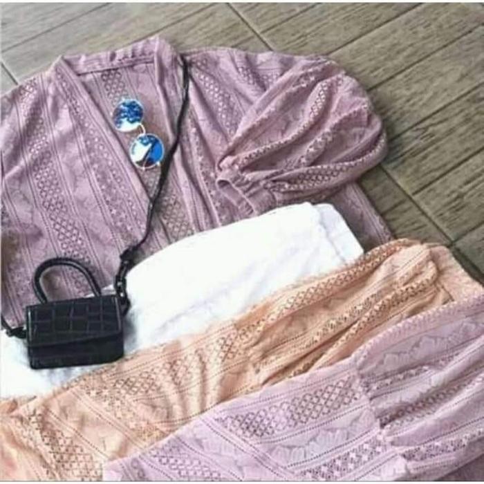 Hijmi- Outerwear Long cardigan brukat / outer brukat panjang lengan balon baju kondangan wanita