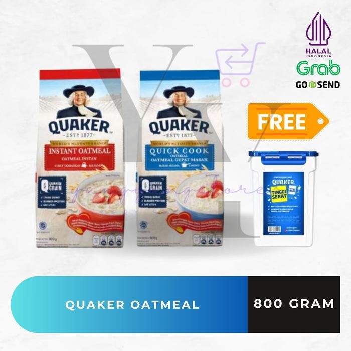 

EatFr3sh- [FREE KONTAINER] Quaker Oat Instant Oatmeal Merah / Quick Cooking Biru 800 gram