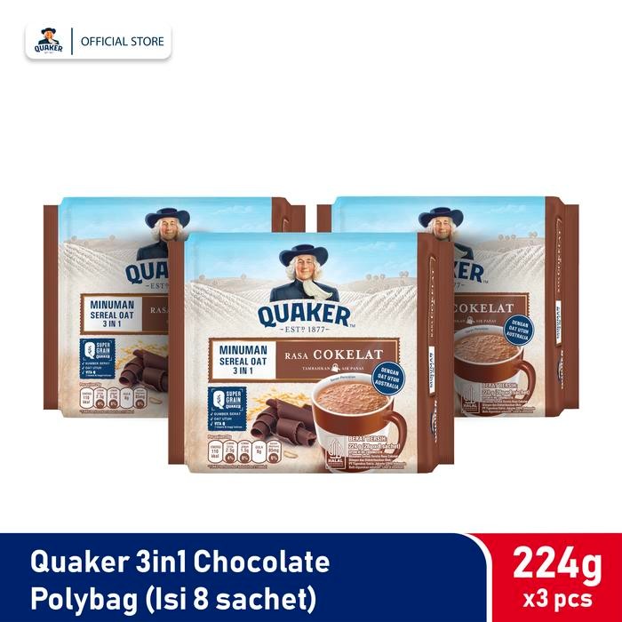 

EatFr3sh- Quaker 3in1 Chocolate Polybag 224g Triple pack Minuman Sereal Oats