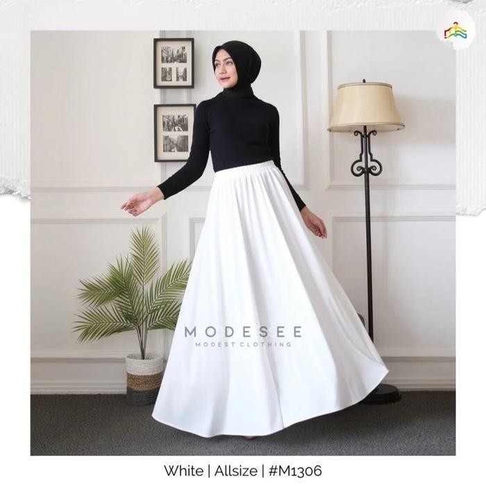 Belanja Modesee Rok Payung Panjang Putih Polos Wanita Muslim Circle Skirtwhite Dsk4