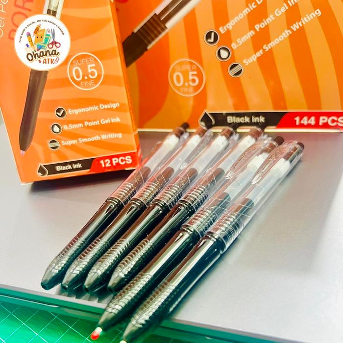 

No.OneBest- (12 pcs) Pulpen Gel PORORO SAFARI SF-800 KOKORO Hitam 0.5