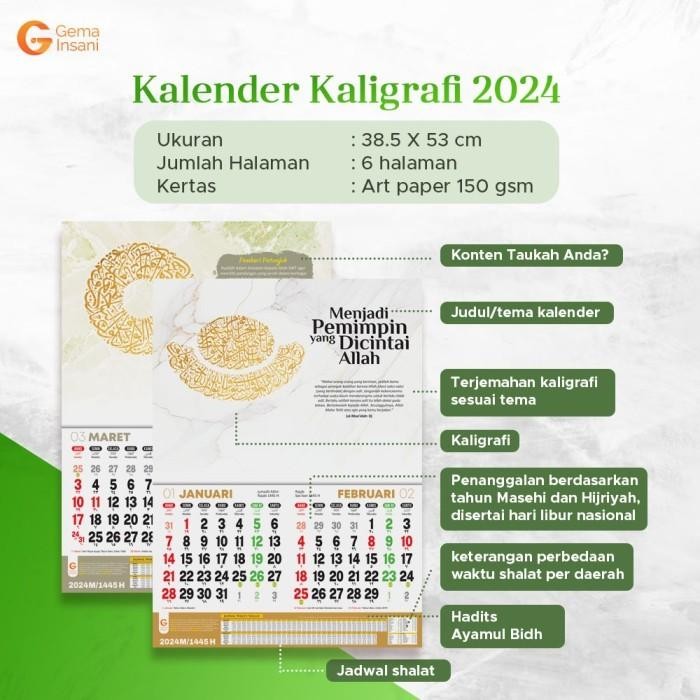 

No.OneBest- Kalender 2024 Dinding Kaligrafi Islam - Calendar Tanggalan Islami