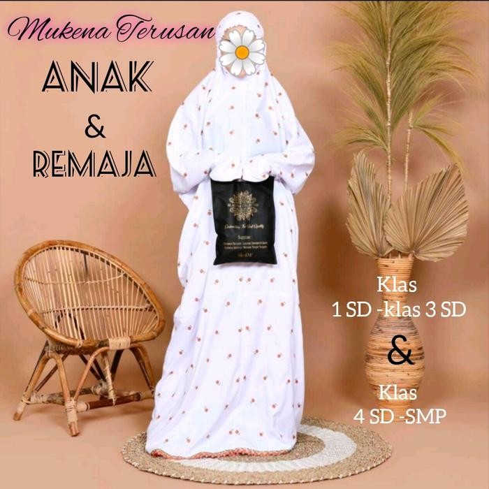 Modra- Mukena Terusan Mukena Lajuran Anak dan Remaja Mukenah Langsungan Santri Rukuh Bordir Al