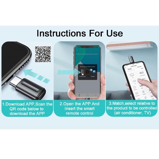 OTG IR REMOTE CONTROL INFRARED HP SMARTPHONE TYPE C FOR TV AC CAMERA