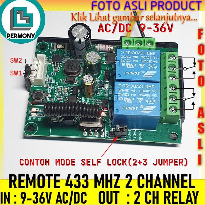 Relay Switch 433 Mhz 2Ch 433Mhz 2 Ch Wireless Rf Receiver 9-36V Dc