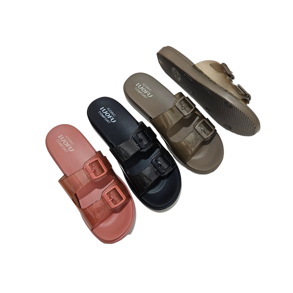 LUOFU E7188TF-6B Sandal Kokop Glitter Transparan Ban Dua Gesper