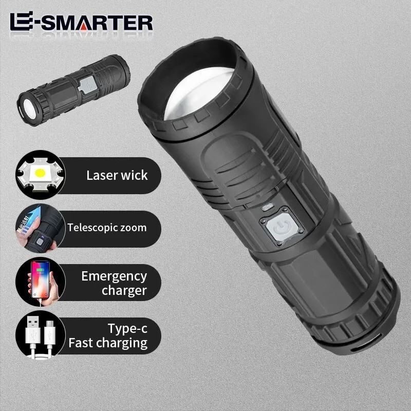 NEW Telescopic Zoom Laser Powerful LED Flashlight USB Rechargeable Waterproof Zoom Fishing Hunting L