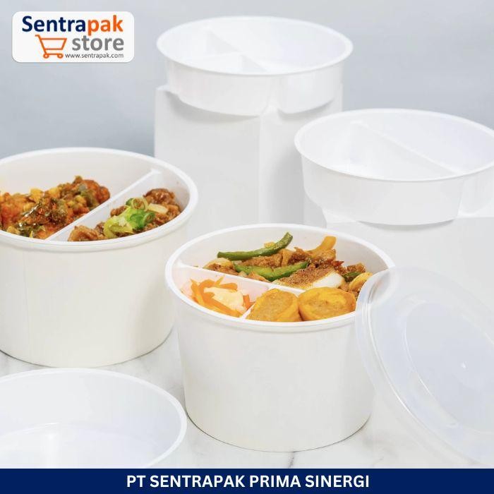 ORIGINAL.. PAPER BOWL 800ML TEBAL DENGAN TUTUP & INNER TRAY - RICE BOWL 800 ML